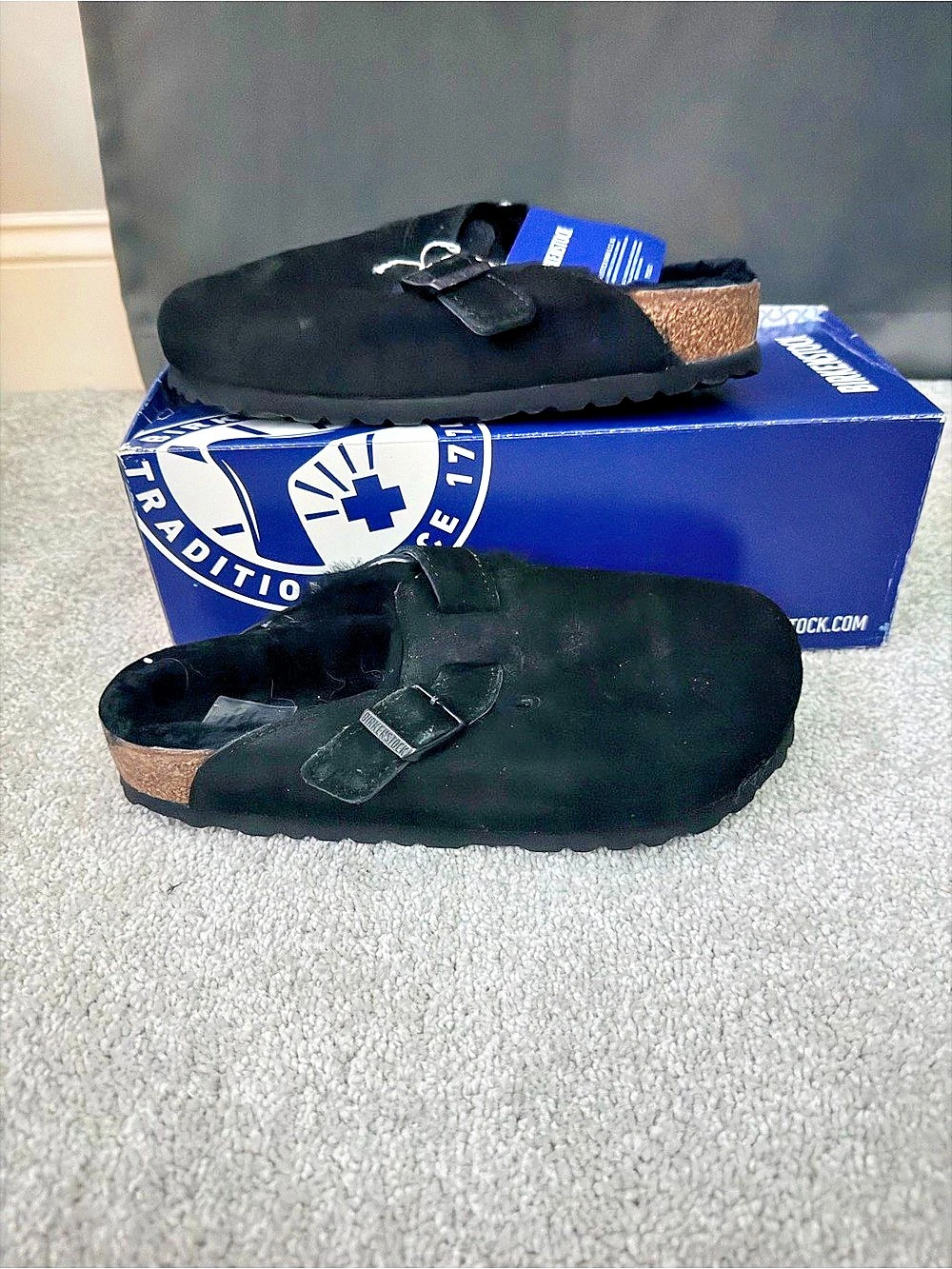 Birkenstock Boston Shearling Clog Sandals Black & Brown-TW